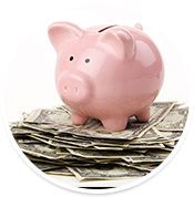 Piggy Bank Sitting on Top of a Pile of Money