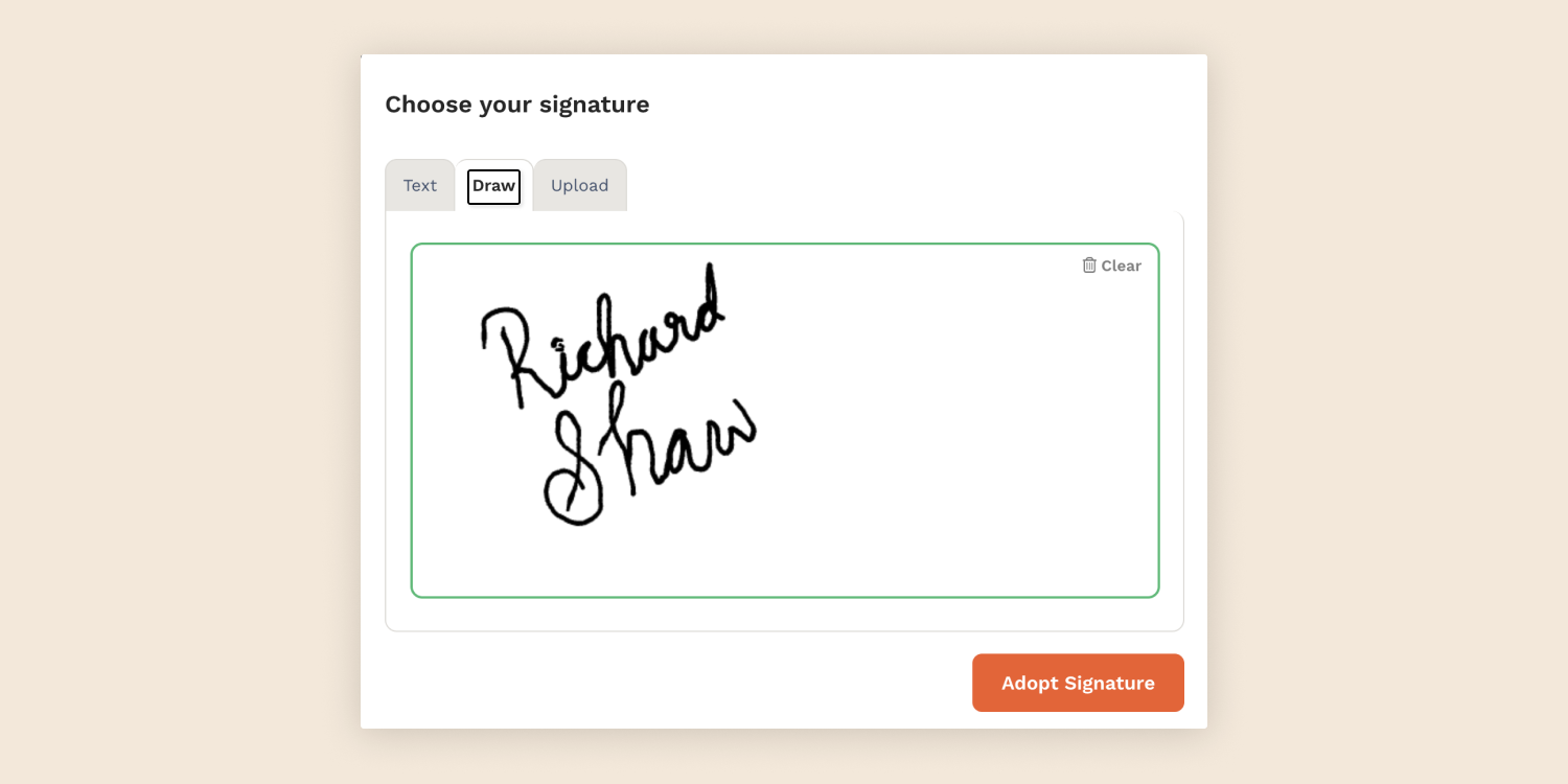 Select Draw style to re-create your written signature with the help of a mouse, stylus, or finger.
