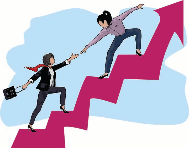 illustration of women helping each other at work 
