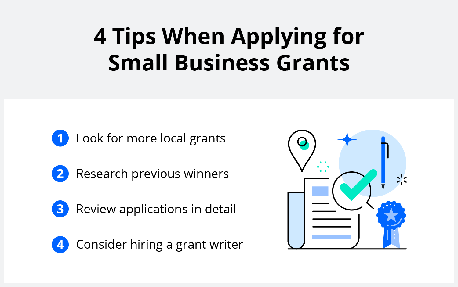 An illustration outlines four tips when applying for business grants.