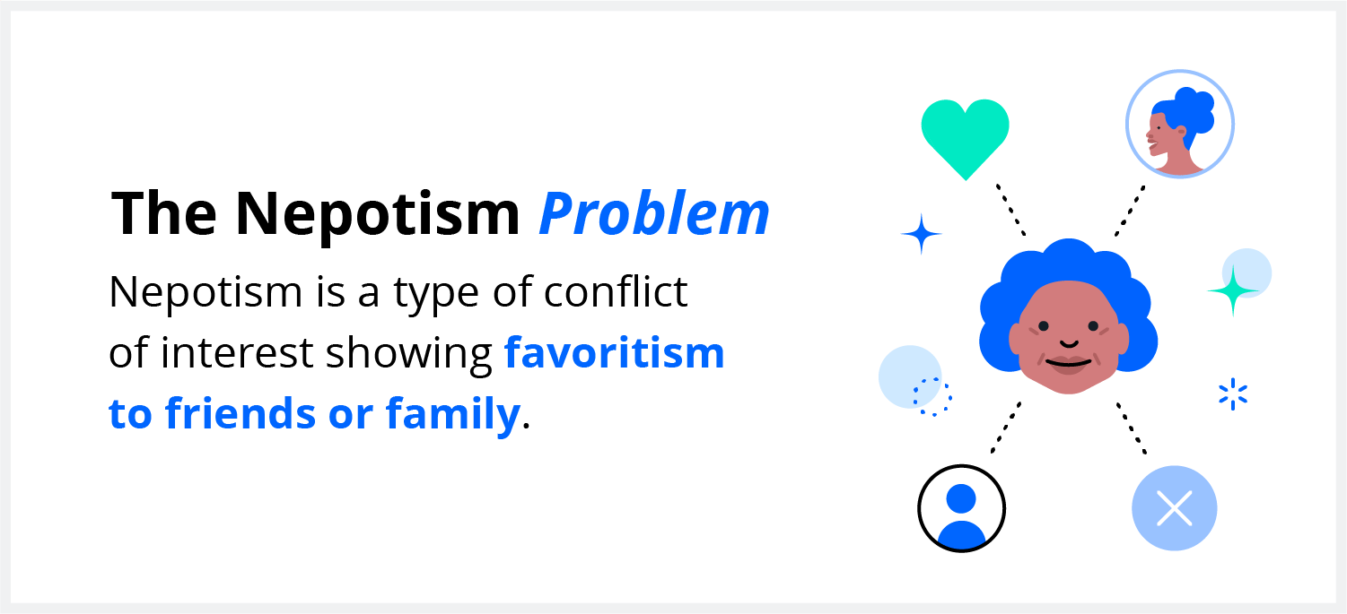 Nepotism is a type of conflict of interest showing favor to friends or family