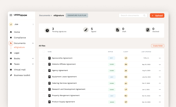 An app screenshot that displays the first step to sign documents online - find the particular document in your device and upload it (pdf format only).